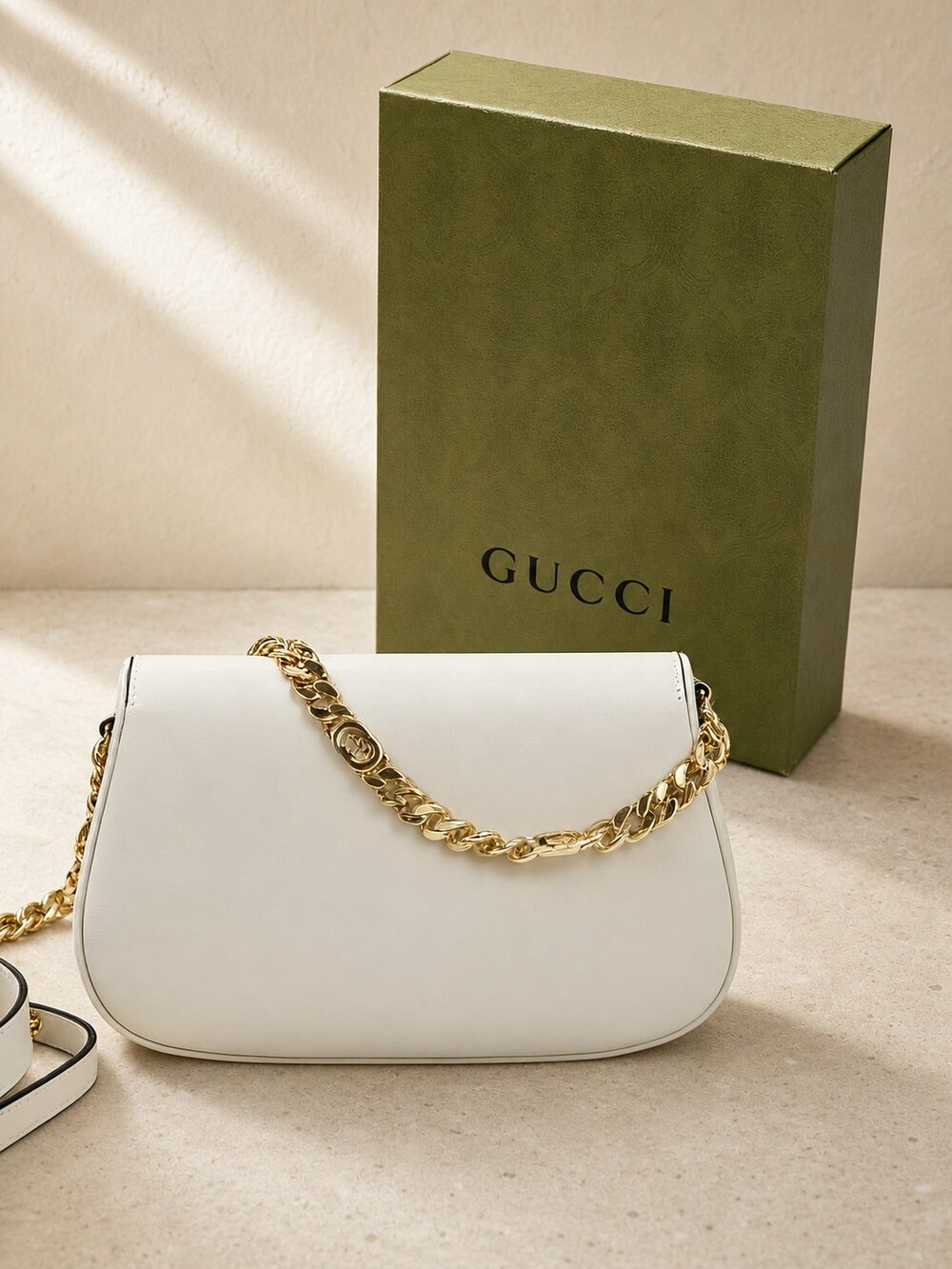 Gucci Medium White Calfskin Purse with Gold Tone Chain - Picture 6 of 6